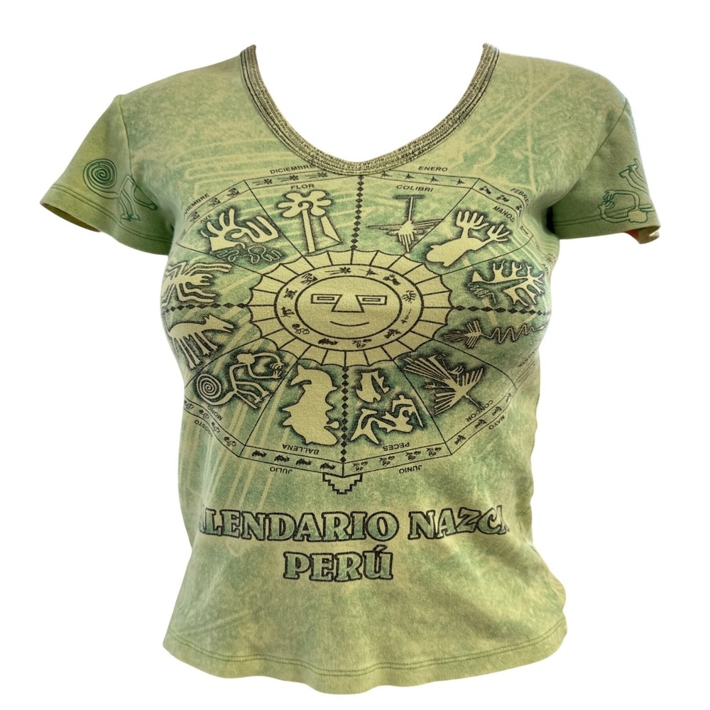 Top Rufyars Womens S Peru Calendario Nazca Graphic T-Shirt Peru V-Neck Small